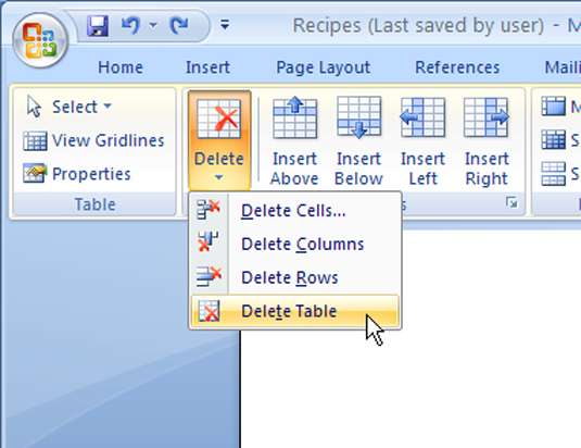 How To Delete A Table In Word 2007 Dummies