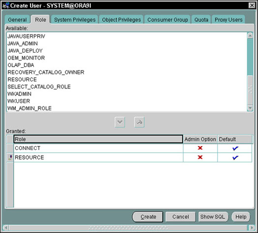 Oracle команда create user identified by values