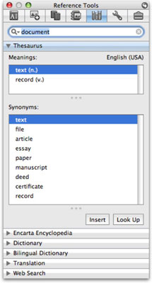 word 2011 for mac shorcuts for thesaurus