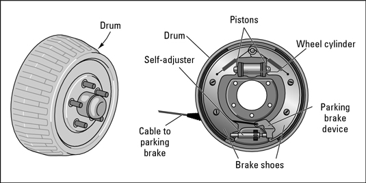 The inner workings of a drum brake.