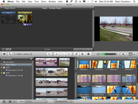 transition in imovie for mac
