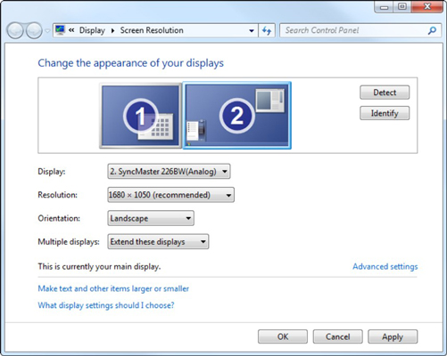 How Set Multiple Monitors Windows 7 - dummies