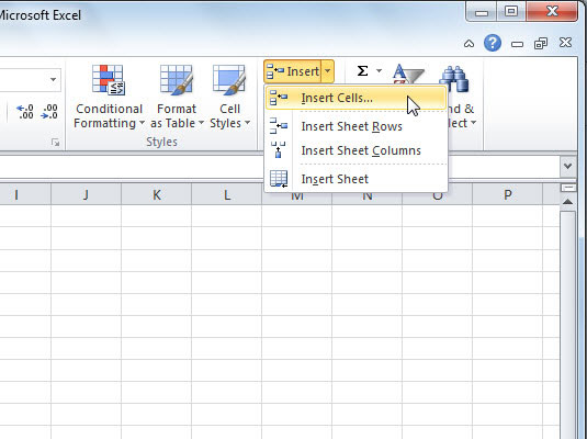 Inserting Cells Rows Or Columns In Excel 2010 Dummies