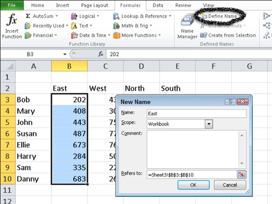 How To Name A Cell Or Range In Excel 2010 Dummies