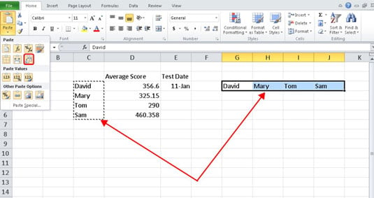 Moving Excel 2010 Data From Rows To Columns And Back Again Dummies