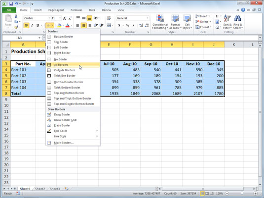 How To Add Cell Borders In Excel 2010 Dummies