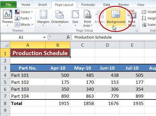 How To Add A Background Image To An Excel 2010 Worksheet Dummies