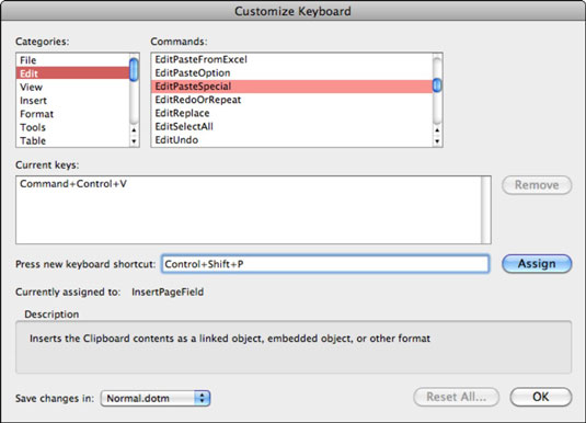 shortcut for comment word mac