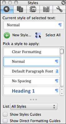 word for mac 2011 view styles in use