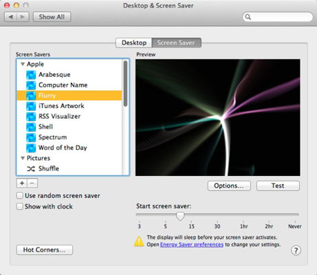 screensaver start time option grayed out mac