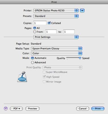 how to change default settings for epson r2000 in mac