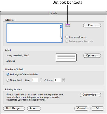 printing address labels in outlook for mac 2011