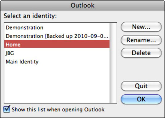 microsoft outlook identity mac