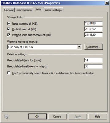 Network Administration: Mailbox Storage Limits - dummies