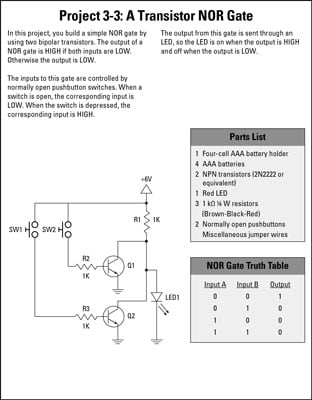 Electronics Projects: How To Create A Transistor NOR Gate Circuit - Dummies