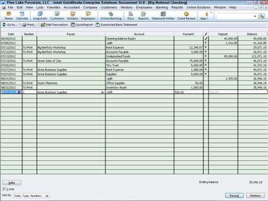 QuickBooks 2012 Register Window Commands and Buttons - dummies