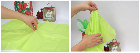 Add more tissue paper, if needed, as well as a gift tag.