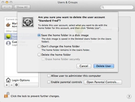 how to delete second user on macbook