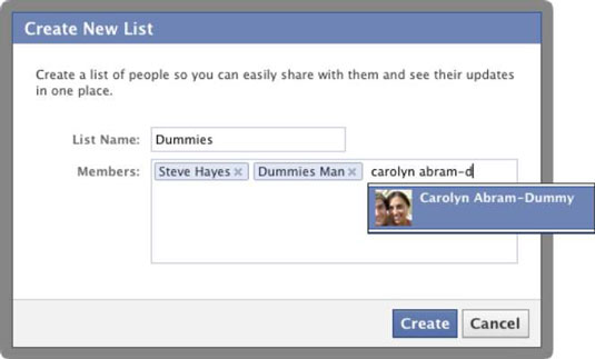 facebook create friends list