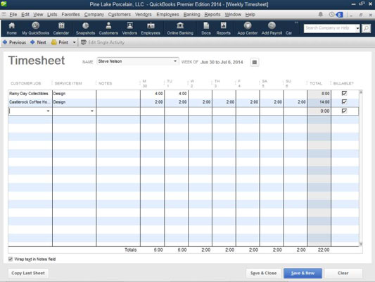 Use a Weekly Time Sheet to Bill for Time in QuickBooks 2014 dummies