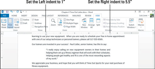 how to create first line indent in word 2013