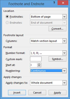 how to insert an endnote in word 2013