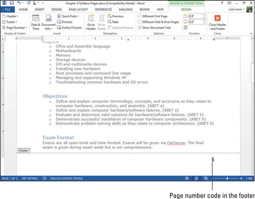 how to edit footer in word 2013