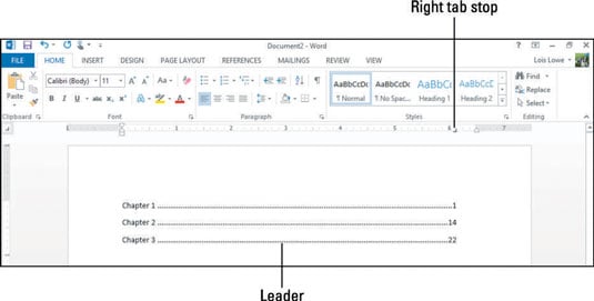 Basics Of Tab Stops In Word 2013 Dummies