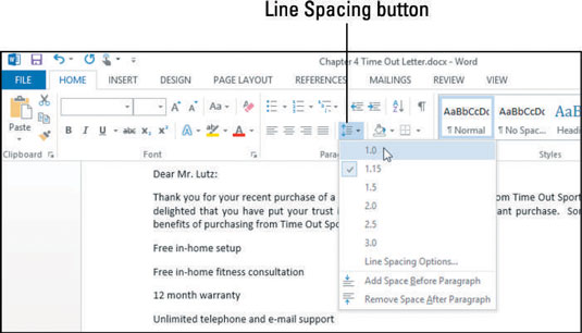 how to change the line and paragraph spacing in word