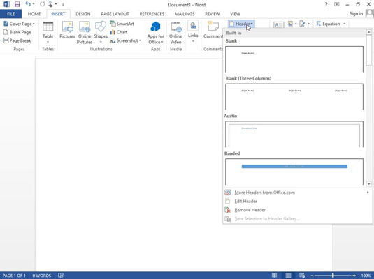 how to show header only on first page in word 2013
