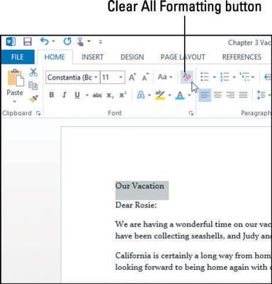 adjusting the style set in word