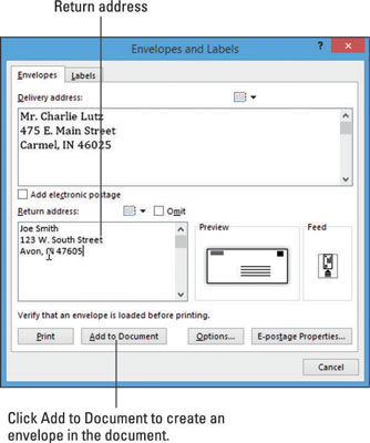How to Create Envelopes in Word 2013 Documents - dummies