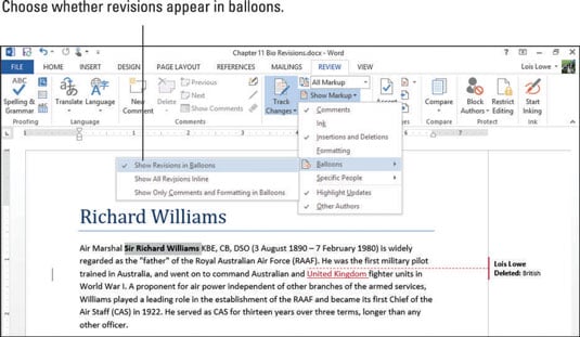 How To Customize Word 2013's Display Of Markup - Dummies