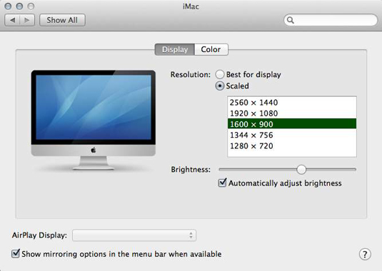 iMac System Preferences: The Displays Pane - dummies