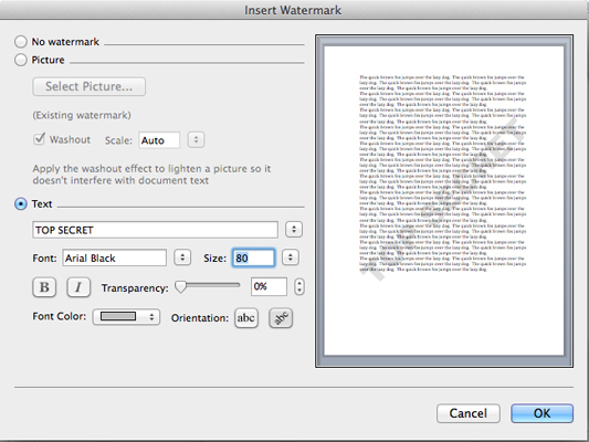 insert watermark in word 2011 for mac
