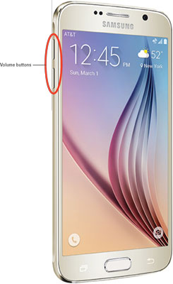 The Galaxy S6 Volume buttons on the left.