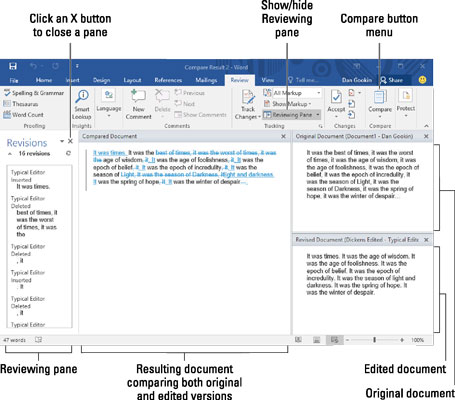 How to Compare Two Versions of a Document in Word 2016 - dummies