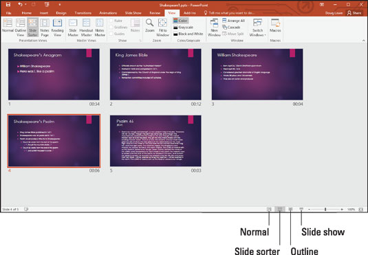 uses of slide sorter view in presentation software