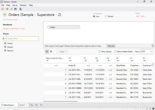 showing tableau blank worksheet Tableau Your in Data dummies   Preparing