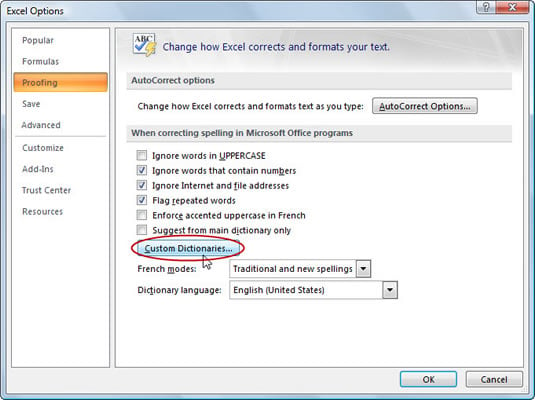 How To Create A New Custom Dictionary In Excel 2007 Dummies