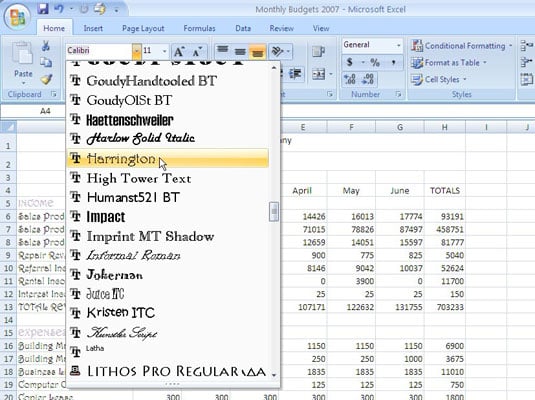 Formatting Fonts In Excel 2007 Dummies