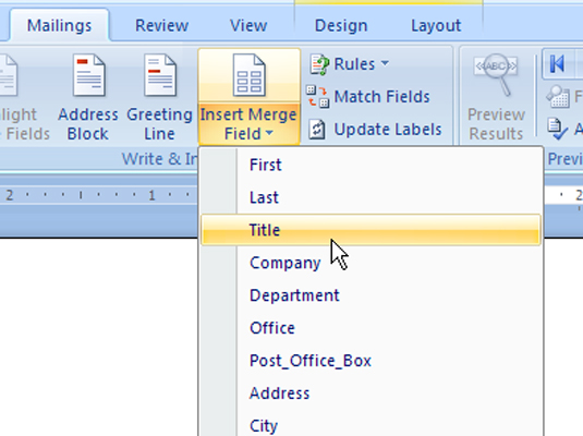 Word 2007 Mail Merge Step 4 Inserting Fields Into The Main Document 