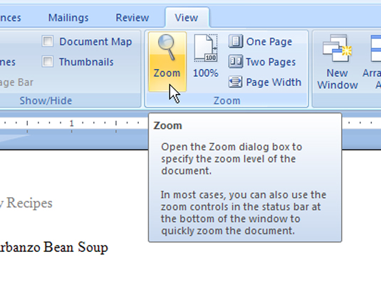 How To Adjust The Zoom In Word 2007 Dummies