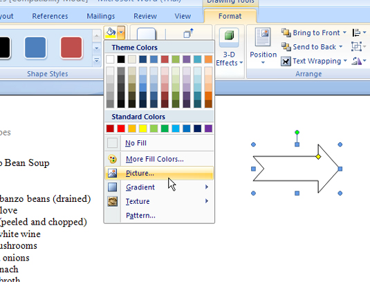 How To Add Text Or Pictures To Autoshapes In Word 07 Dummies