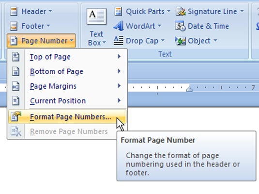 How To Format A Page Number In Word 2007 Dummies