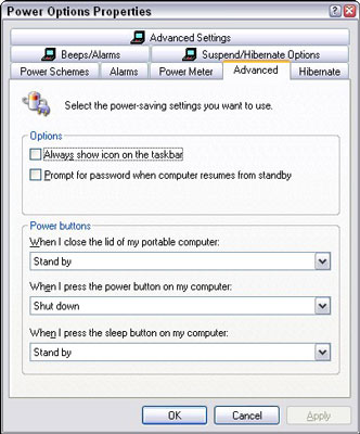 How to Change Your Laptop’s Power Button Functions in Windows XP - dummies