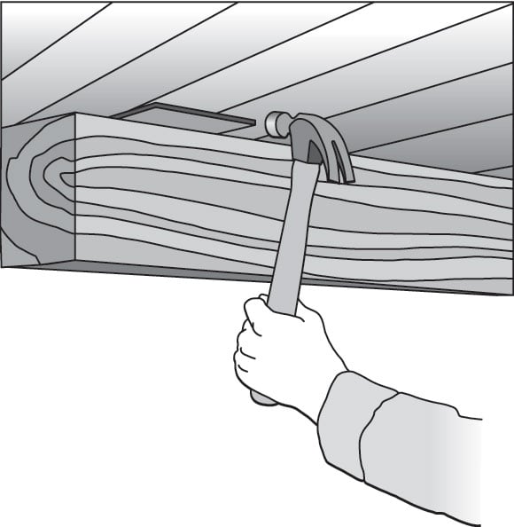 illustration showing person tapping in a shingle with a hammer