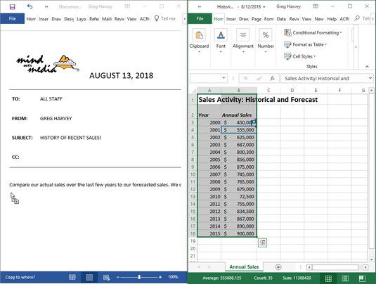 How to Share Excel 2019 Data with Word 2019 - dummies