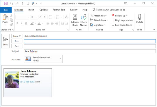 how to add business card to email signature on outlook app