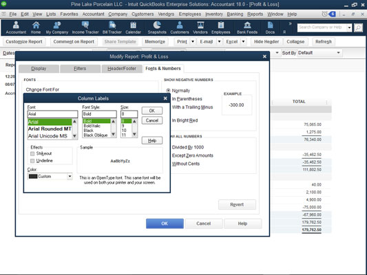 Use The Fonts Numbers Tab To Modify A QuickBooks 2018 Report Dummies